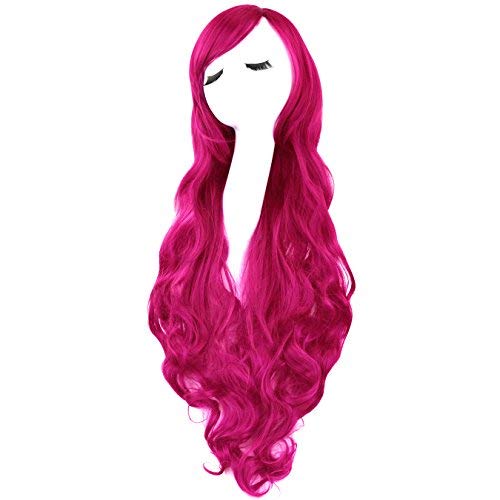 Qp hairRbenxia Curly Cosplay Wig Long Hair Heat Resistant Spiral Costume Wigs Anime Fashion Wavy Curly Cosplay Daily Party Rose Red 32" 80cm
