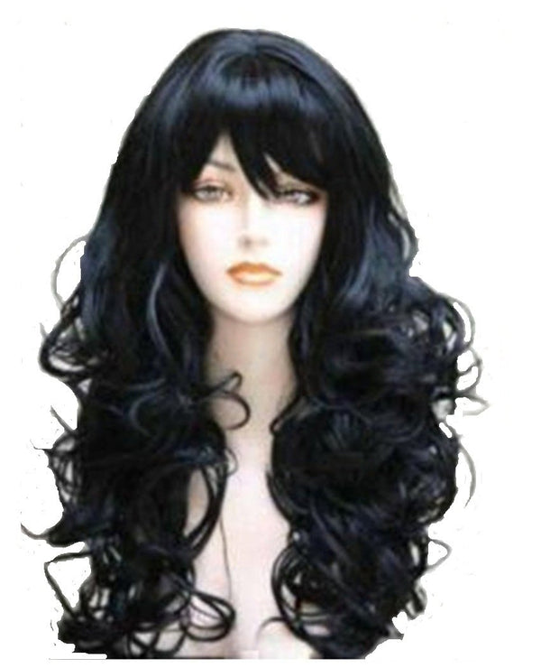 Qp hairWigbuy Black Hair Wigs Cosplay Wig Wavy Curly 24inches Long Halloween Costume girl wigs for adult Women (1B)