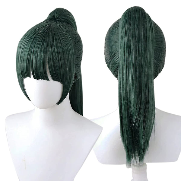 Qp hairEbingoo Green Wig for Women Short Straight Wig with Ponytail Cosplay Wig for Anime Party Halloween (with Wig Cap)