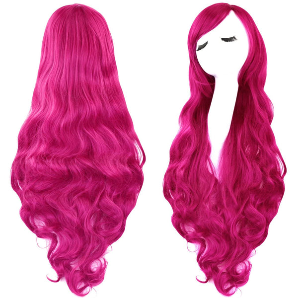 Qp hairRbenxia Curly Cosplay Wig Long Hair Heat Resistant Spiral Costume Wigs Anime Fashion Wavy Curly Cosplay Daily Party Rose Red 32" 80cm