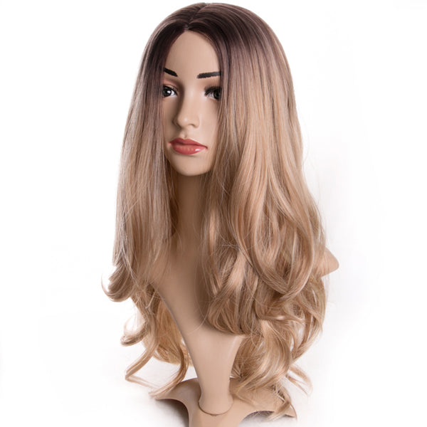 Qp hairBody Wave Synthetic Hair Wig For Women,20 Inch afro wig cosplay,Blonde Ombre color Hair Long