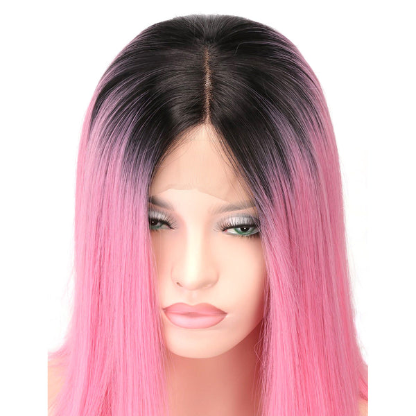 Qp Hair Black Pink Ombre Lace Front Wig Synthetic Bob Wigs For Black Women Short HairStyles Middle Part Heat Resistant Wigs