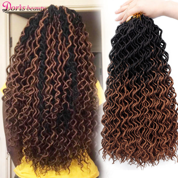 Doris beauty Goddess Faux Locs Curly Crochet Braids Hair 24Roots 18Inch Ombre Synthetic Dreadlocks Hair Extensions For Women