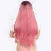 Doris beauty Long Straight Ombre Pink Wigs for Women with Middle Part Synthetic Cosplay Pink Brown Gray Green