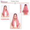 Doris beauty Long Straight Ombre Pink Wigs for Women with Middle Part Synthetic Cosplay Pink Brown Gray Green
