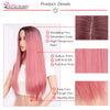 Doris beauty Long Straight Ombre Pink Wigs for Women with Middle Part Synthetic Cosplay Pink Brown Gray Green