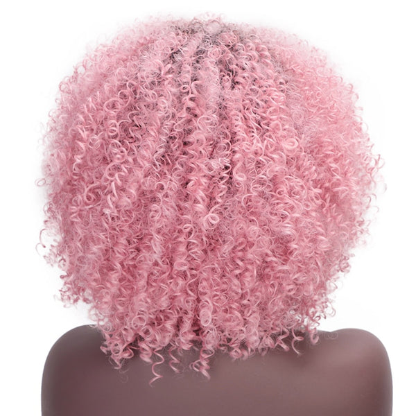 Doris beauty Purple Afro Curly Wigs for African American Women 12'' Synthetic Short Wig Natural Hair Bangs Ombre Pink Magenta