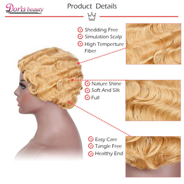 Doris beauty Short Curly Black Cute Wig for Women Blonde African Afro Hair Synthetic Wigs For Women Short Hair Heat Resistant