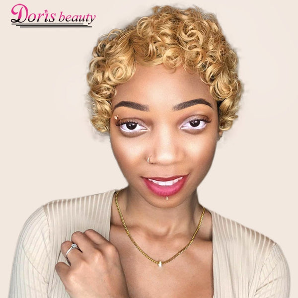 Doris beauty Short Curly Black Cute Wig for Women Blonde African Afro Hair Synthetic Wigs For Women Short Hair Heat Resistant