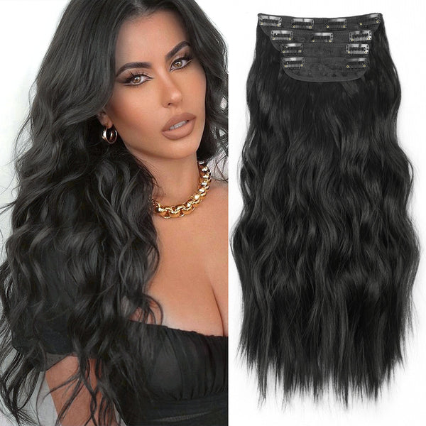 Qp hairMONIXI Long Blonde Wavy 4PCS Thick Hairpieces Clip in Synthetic Hair Extensions  Natural Hair Extensions 20 Inch for Women