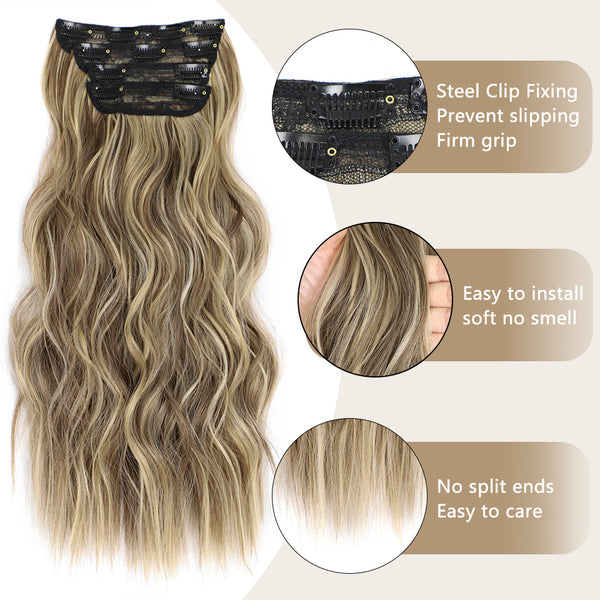 Qp hairMONIXI Long Blonde Wavy 4PCS Thick Hairpieces Clip in Synthetic Hair Extensions  Natural Hair Extensions 20 Inch for Women