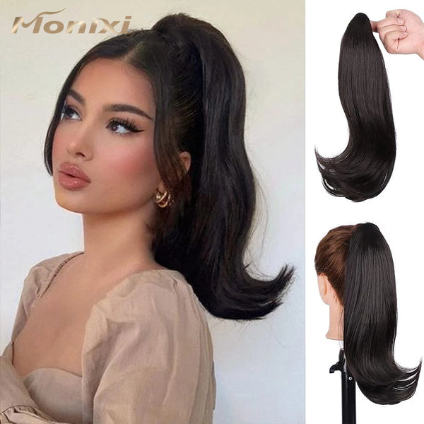 Qp hairMONIXI Long Straight Synthetic Ponytail Natural Black Ponytail Extension Claw Clip In Hairpieces for Women