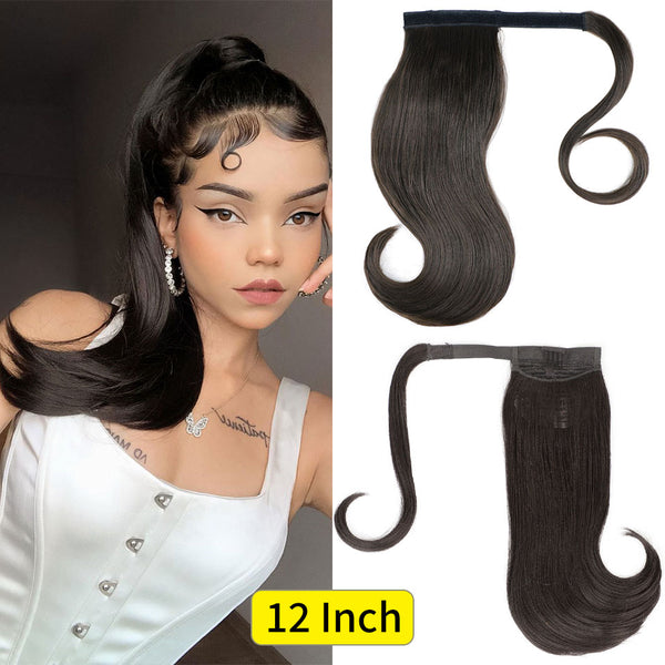 Qp hairMONIXI Long Straight Synthetic Ponytail Natural Black Ponytail Extension Claw Clip In Hairpieces for Women