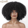 Qp hairMONIXI Synthetic Black Short Kinky Curly Wig with Bangs wigs for Women Dairy Short Hair Look Nature High Temperature