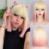 Qp hairMONIXI Synthetic Bob Wig with Bangs Short Straight Wigs for Women Yellow  Pink Blue Purple Cosplay Wig Natural Fake Hair