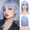 Qp hairMONIXI Synthetic Bob Wig with Bangs Short Straight Wigs for Women Yellow  Pink Blue Purple Cosplay Wig Natural Fake Hair