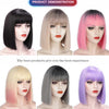 Qp hairMONIXI Synthetic Bob Wig with Bangs Short Straight Wigs for Women Yellow  Pink Blue Purple Cosplay Wig Natural Fake Hair