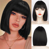 Qp hairMONIXI Synthetic Bob Wig with Bangs Short Straight Wigs for Women Yellow  Pink Blue Purple Cosplay Wig Natural Fake Hair