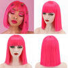 Qp hairMONIXI Synthetic Bob Wig with Bangs Short Straight Wigs for Women Yellow  Pink Blue Purple Cosplay Wig Natural Fake Hair