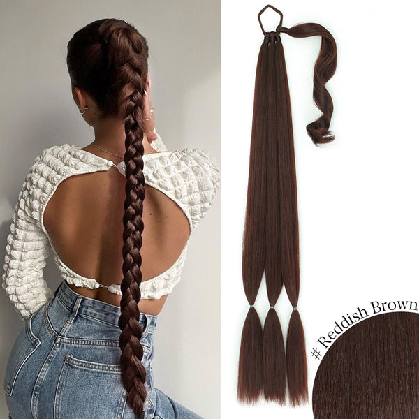 Qp hairMONIXI Synthetic Braided Ponytail Extensions Long Black Hairpiece Pony Tail  with Hair Tie for Women High Temperature Fiber