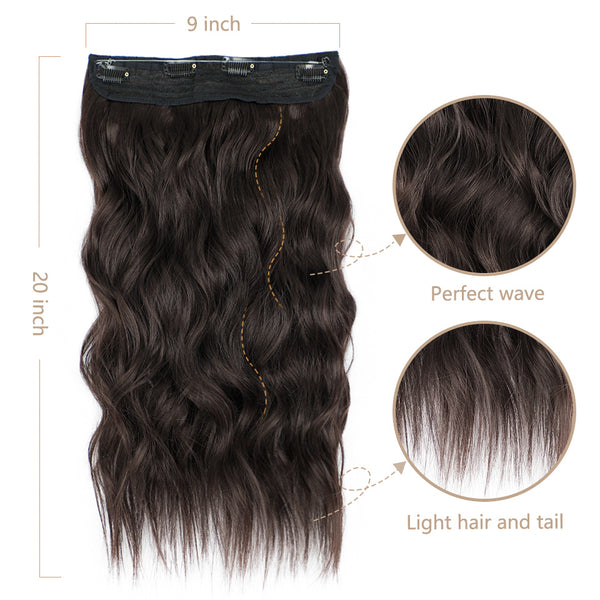 Qp hairMONIXI Synthetic Brown Hair Extensions Long Wavy Clip in Hair Extensions Invisible Wire Mixed Colors for Women Daily Hairpieces