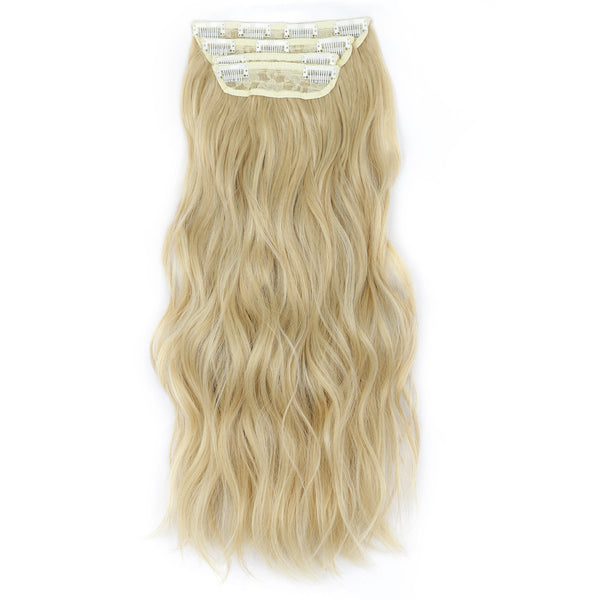 Qp hairMONIXI Synthetic Clip in Beach Wavy Hair Extensions Mix Blonde Synthetic Clip in Hair Extensions for Women Soft Glam Hairpieces