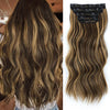 Qp hairMONIXI Synthetic Clip in Hair Extensiones Long Soft Glam Waves Thick Hairpieces Ombre Chocolate Brown to Honey Hair Extensions