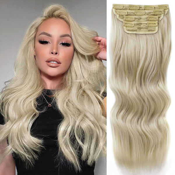 Qp hairMONIXI Synthetic Clip in Hair Extensiones Long Soft Glam Waves Thick Hairpieces Ombre Chocolate Brown to Honey Hair Extensions