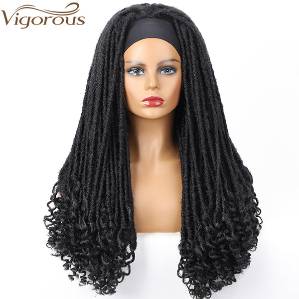 Qp hairMONIXI Synthetic Dreadlock Braided Headband Wig  Goddess Faux Nu Locs Curly Wig Freetress Twist Crochet Hair For Black Women