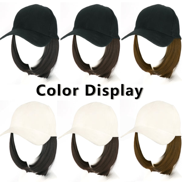 Qp hairMONIXI Synthetic Hat with Wigs Short Straight Bob Wig Sun Hat with Hair Baseball Cap for Women Daily Use Heat Resistant Wig