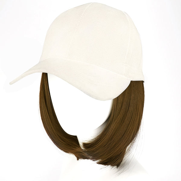 Qp hairMONIXI Synthetic Hat with Wigs Short Straight Bob Wig Sun Hat with Hair Baseball Cap for Women Daily Use Heat Resistant Wig