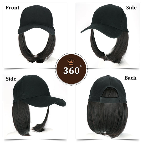 Qp hairMONIXI Synthetic Hat with Wigs Short Straight Bob Wig Sun Hat with Hair Baseball Cap for Women Daily Use Heat Resistant Wig