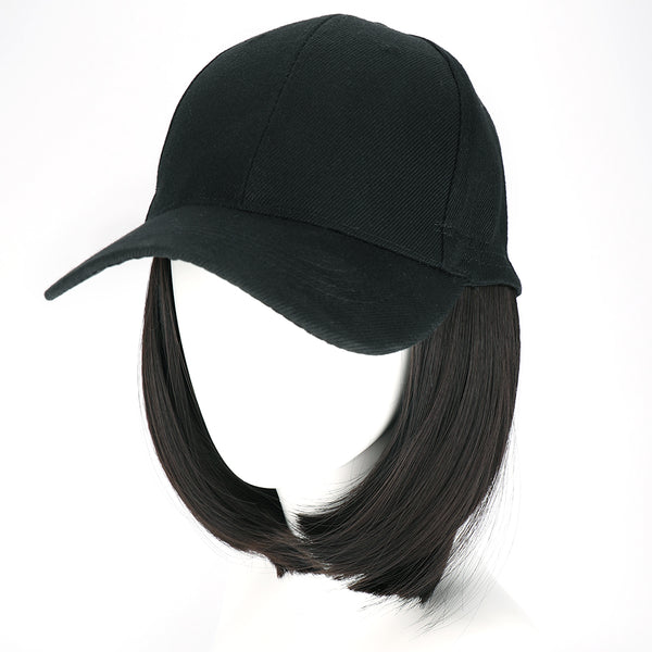 Qp hairMONIXI Synthetic Hat with Wigs Short Straight Bob Wig Sun Hat with Hair Baseball Cap for Women Daily Use Heat Resistant Wig