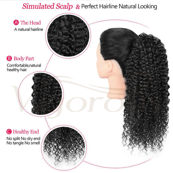 Qp hairMONIXI Synthetic Long Afro Curly Ponytail Hair Piece for African American Synthetic Drawstring Ponytail Clip in Hair Extensions