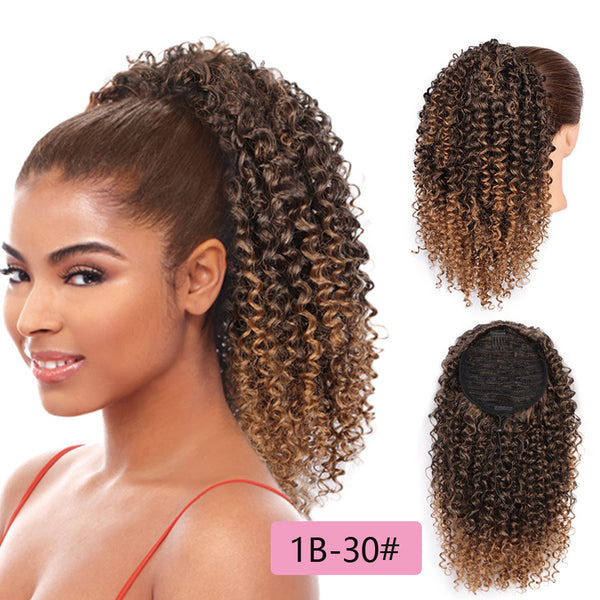 Qp hairMONIXI Synthetic Long Afro Curly Ponytail Hair Piece for African American Synthetic Drawstring Ponytail Clip in Hair Extensions