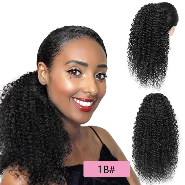 Qp hairMONIXI Synthetic Long Afro Curly Ponytail Hair Piece for African American Synthetic Drawstring Ponytail Clip in Hair Extensions