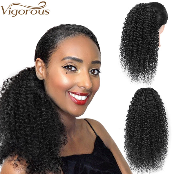 Qp hairMONIXI Synthetic Long Afro Curly Ponytail Hair Piece for African American Synthetic Drawstring Ponytail Clip in Hair Extensions