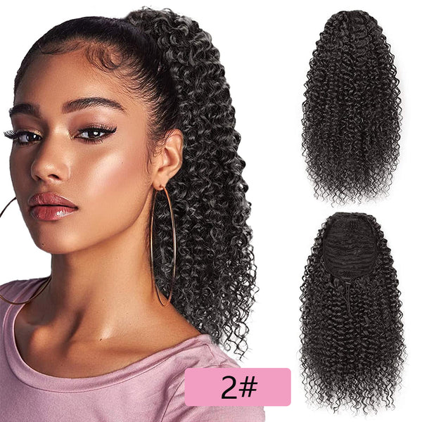 Qp hairMONIXI Synthetic Long Afro Curly Ponytail Hair Piece for African American Synthetic Drawstring Ponytail Clip in Hair Extensions