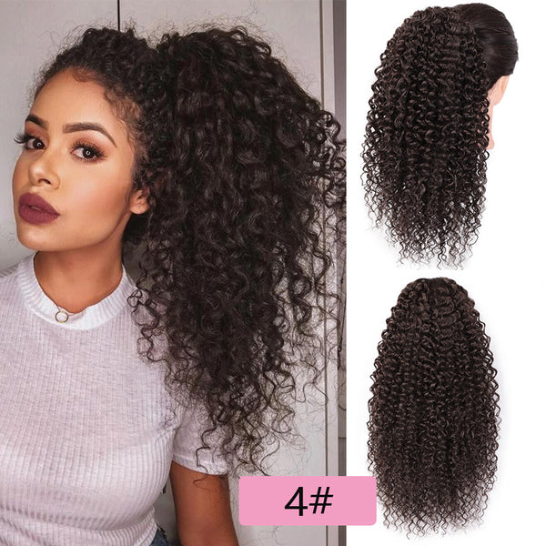 Qp hairMONIXI Synthetic Long Afro Curly Ponytail Hair Piece for African American Synthetic Drawstring Ponytail Clip in Hair Extensions