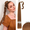 Qp hairMONIXI Synthetic Long Braided Ponytail Hairpiece 34 inches Kinky Straight Ponytail for Women Dark brown Ponytail Hair Extension