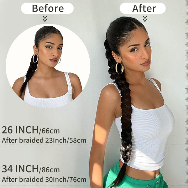 Qp hairMONIXI Synthetic Long Braided Ponytail Hairpiece 34 inches Kinky Straight Ponytail for Women Dark brown Ponytail Hair Extension