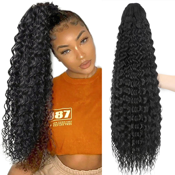 Qp hairMONIXI Synthetic Long Kinky Curly Ponytail Synthetic Drawstring Ponytail Clip-In Hair Extension For Women Natural Looking