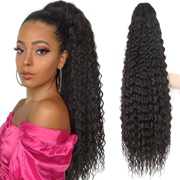 Qp hairMONIXI Synthetic Long Kinky Curly Ponytail Synthetic Drawstring Ponytail Clip-In Hair Extension For Women Natural Looking