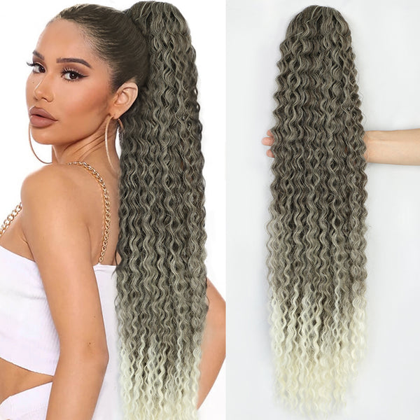 Qp hairMONIXI Synthetic Long Kinky Curly Ponytail Synthetic Drawstring Ponytail Clip-In Hair Extension For Women Natural Looking