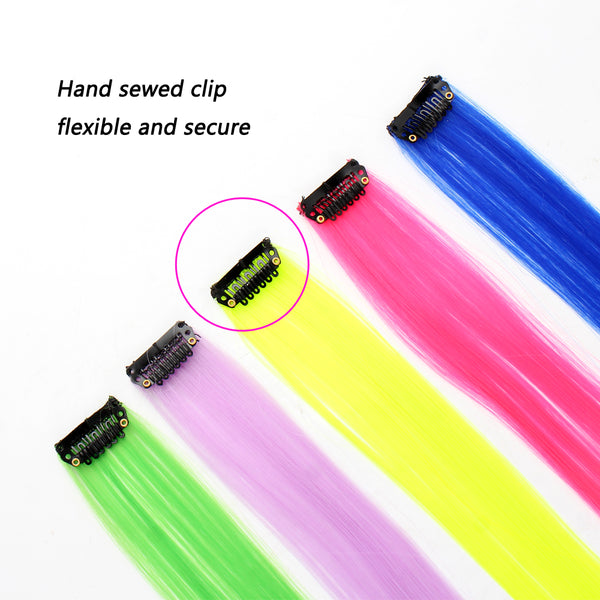 Qp hairMONIXI Synthetic Long Straight Clip In One Piece Hair Extensions 20 inch for Women Girls Rainbow High Temperature Faber Pieces