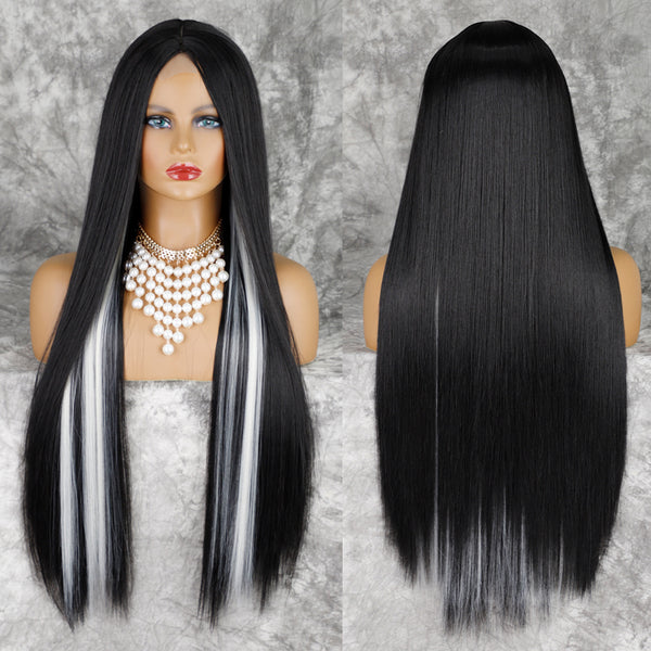 Qp hairMONIXI Synthetic Long Straight Synthetic Wigs for Women Black Natural Middle Wig Heat Resistant Brown Blonde Red Wig