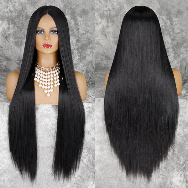 Qp hairMONIXI Synthetic Long Straight Synthetic Wigs for Women Black Natural Middle Wig Heat Resistant Brown Blonde Red Wig