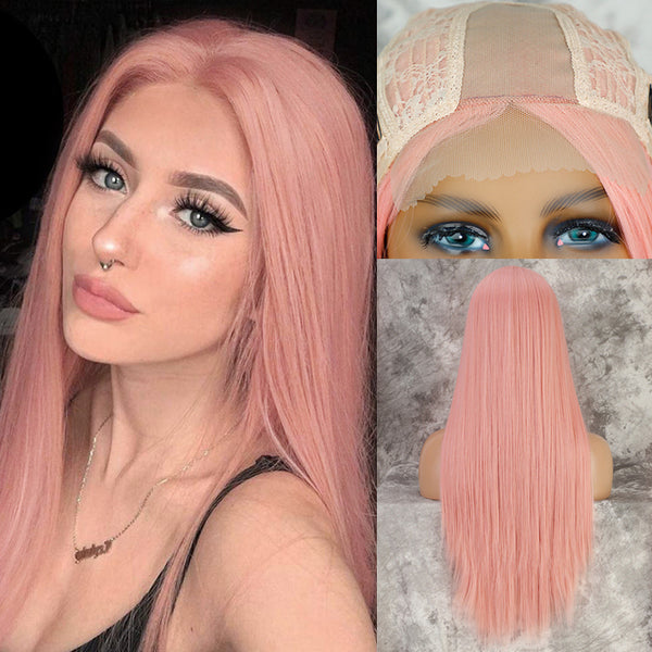 Qp hairMONIXI Synthetic Long Straight  White Wig 60 613 Wigs for Women Middle Part Cosplay Pink Blonde Wig Fake Hair