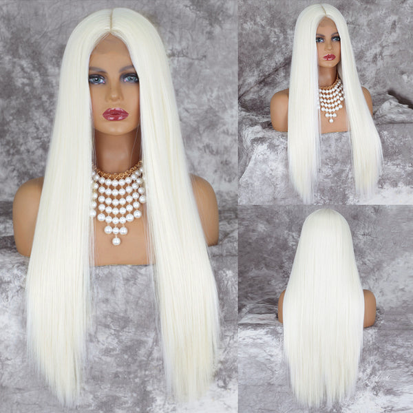 Qp hairMONIXI Synthetic Long Straight  White Wig 60 613 Wigs for Women Middle Part Cosplay Pink Blonde Wig Fake Hair