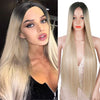 Qp hairMONIXI Synthetic Long Straight Wig Ombre Blonde Wigs for Women Natural Hairline Middle Part Black /Brown/Red Wig